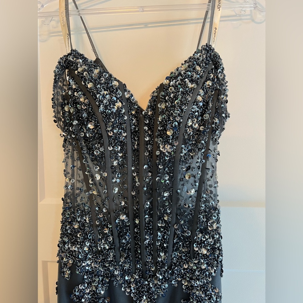 Jovani Silver and Grey Embellished Corset Mermaid Dress